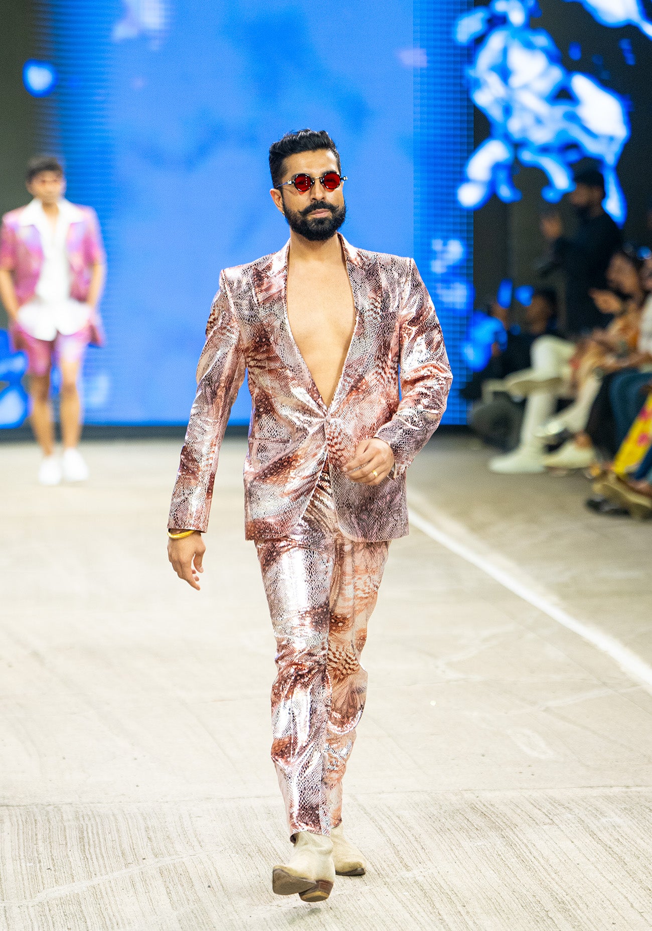 Red & Gold Metallic Animal Print Suit
