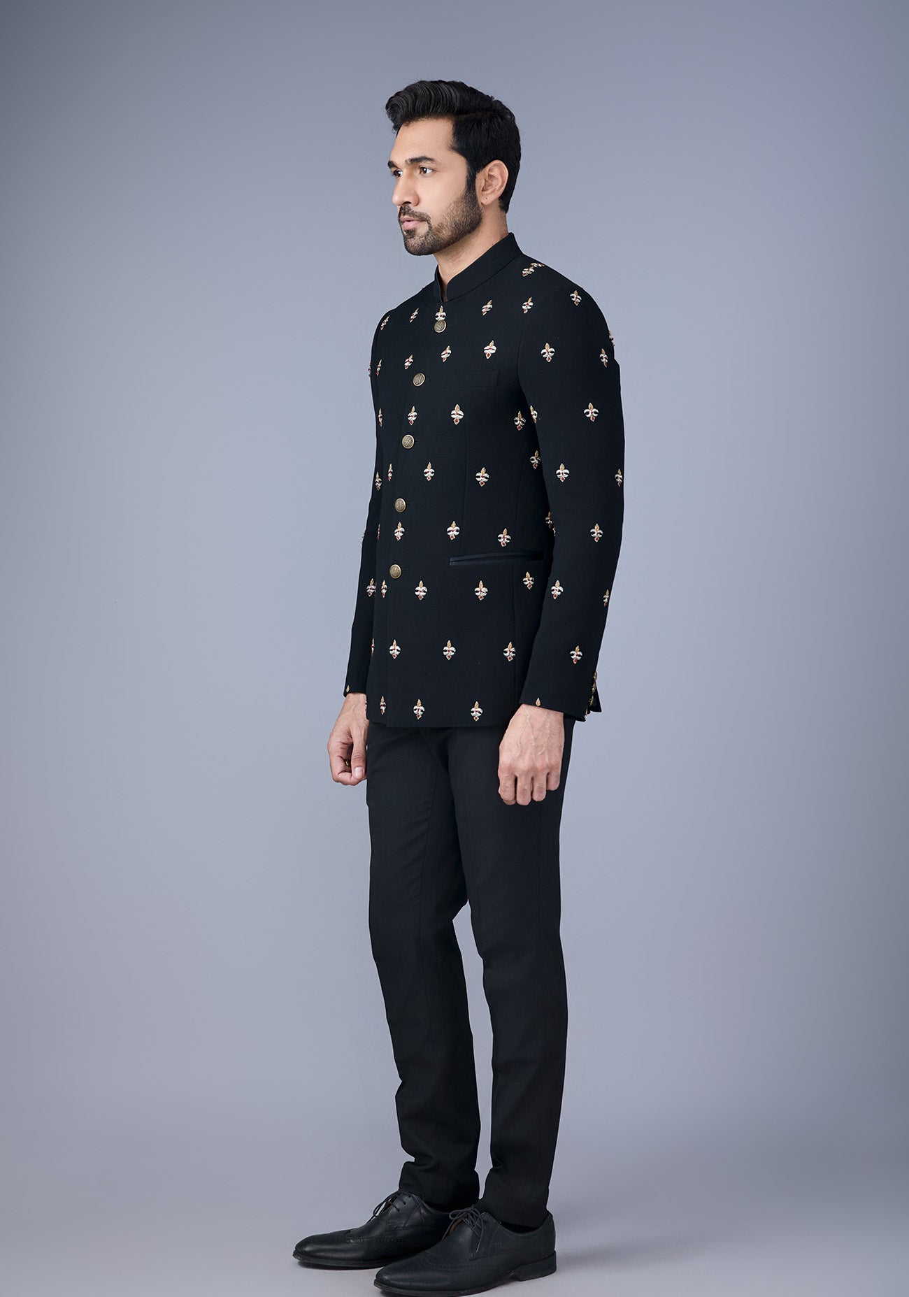 Black Embroidered Bandhgala