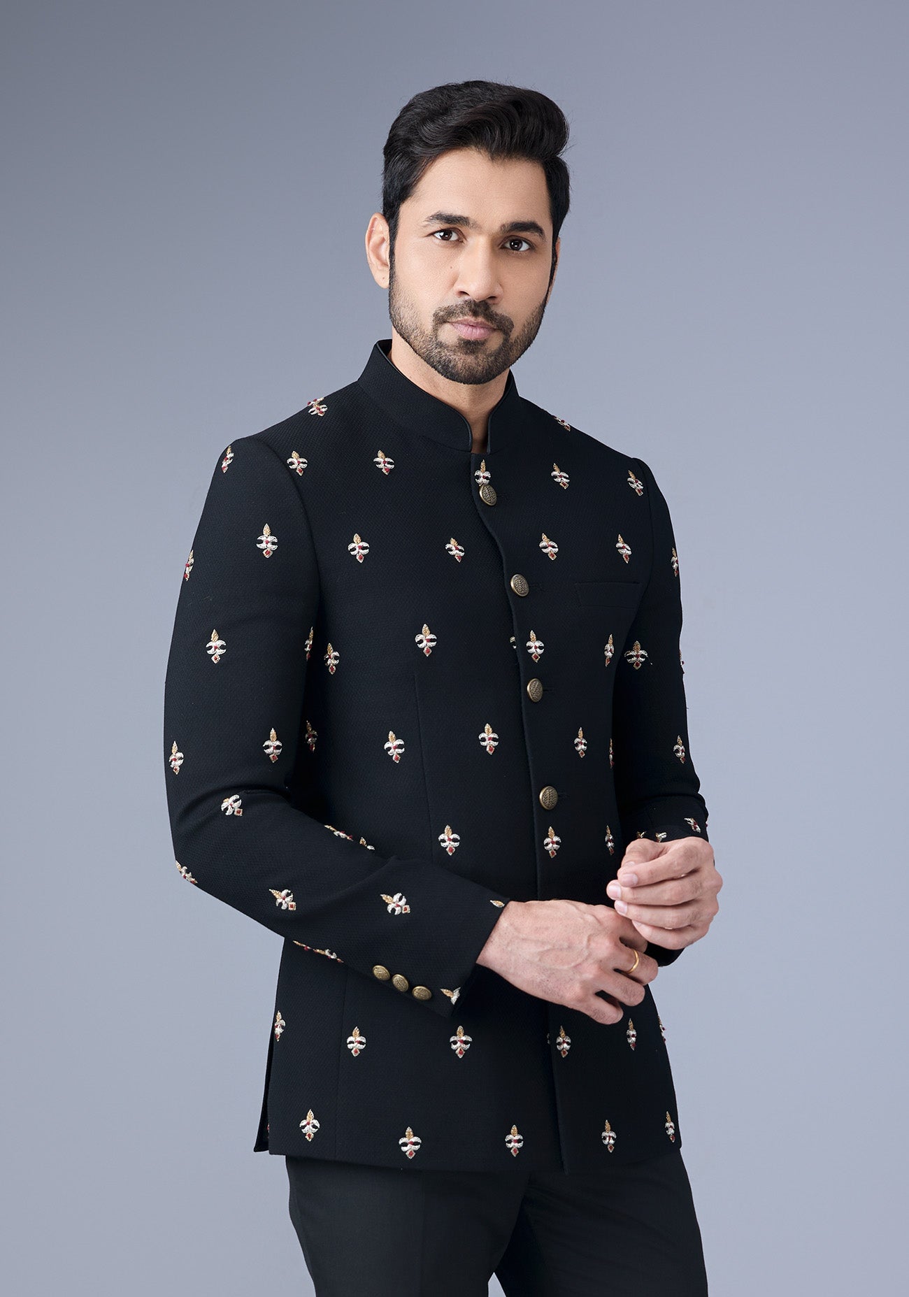 Black Embroidered Bandhgala