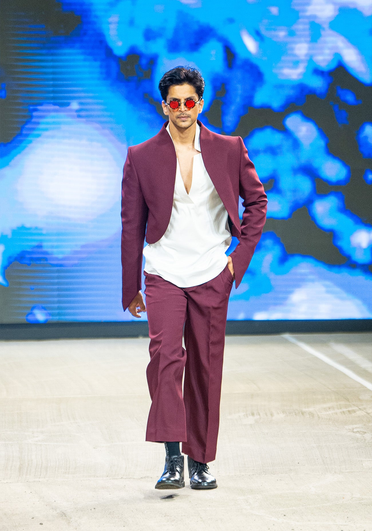 Maroon Hand-Painted Crop Suit