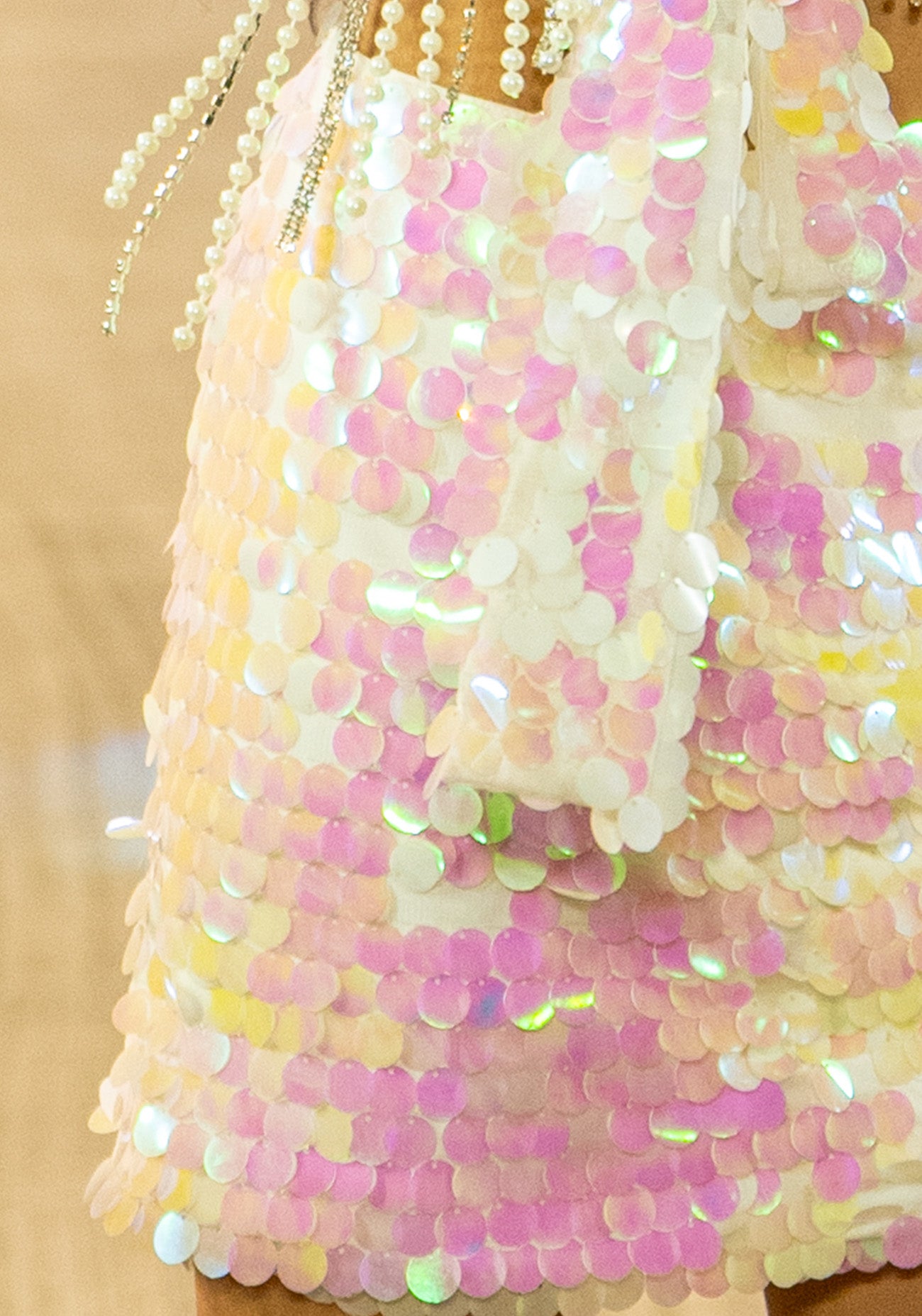 Pearl-Tasseled Bralette with Sequin Skirt