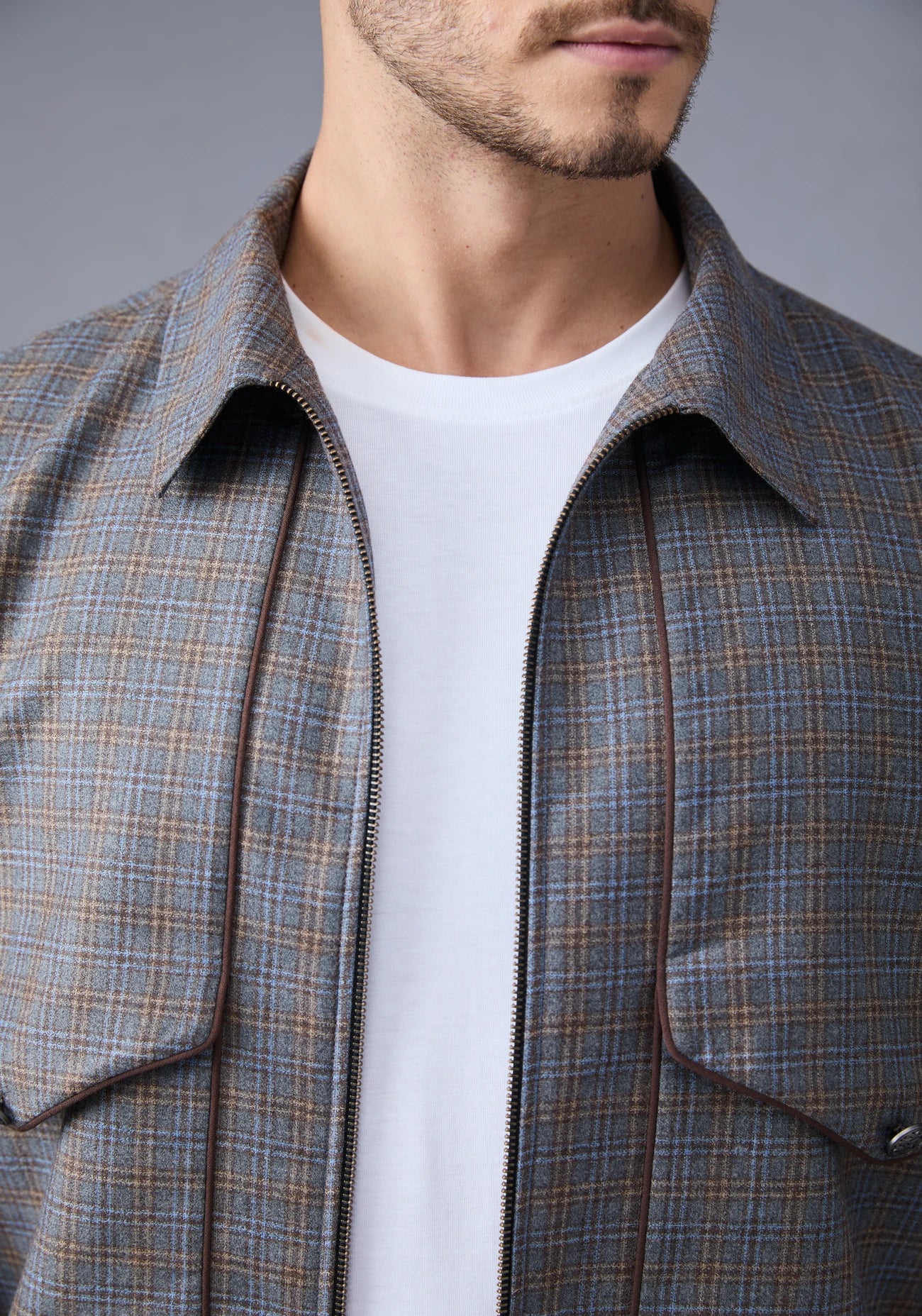 Grey Checked Bomber Jacket Set