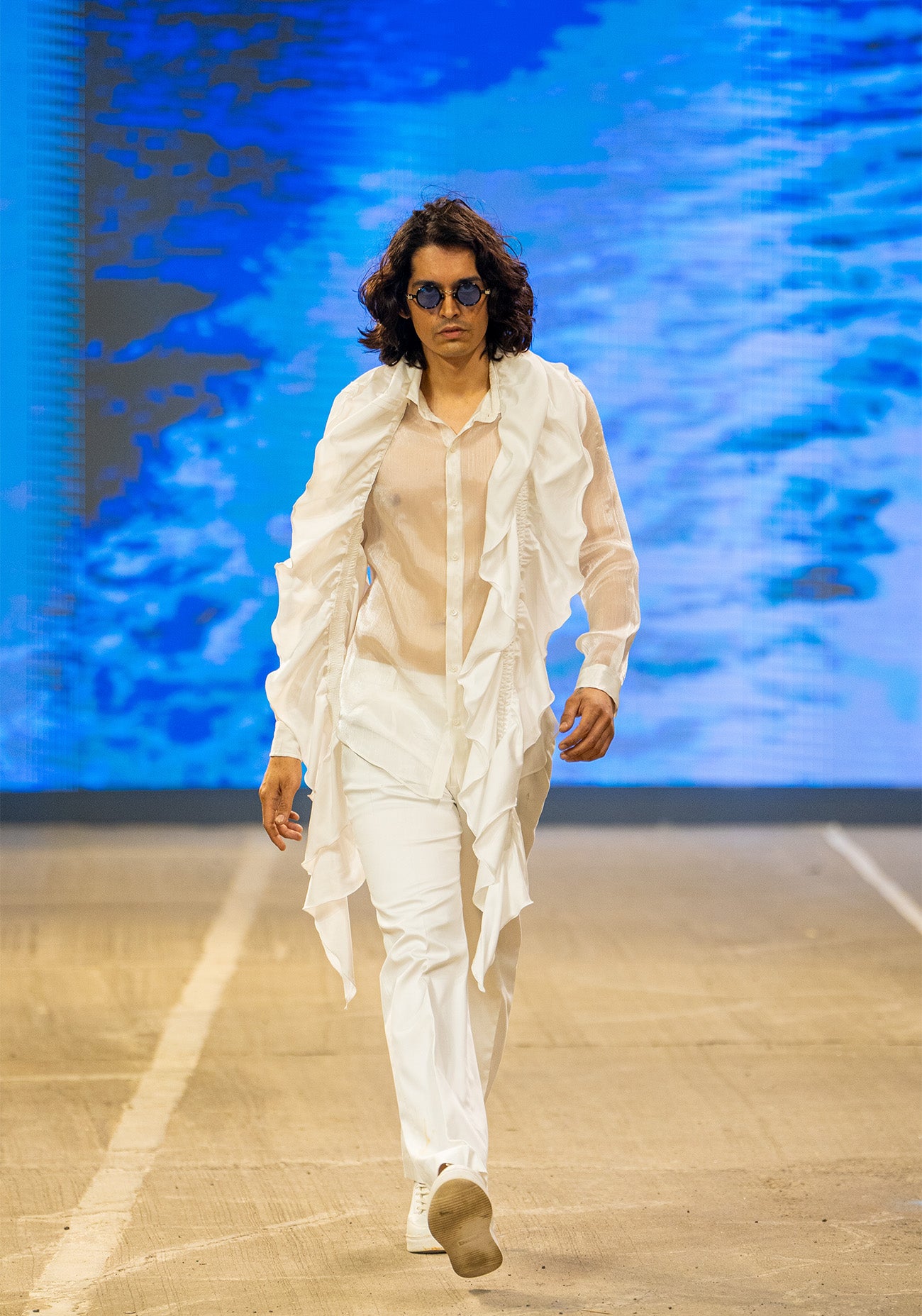 Sheer White Shirt Co-ord Set with Frill Scarf