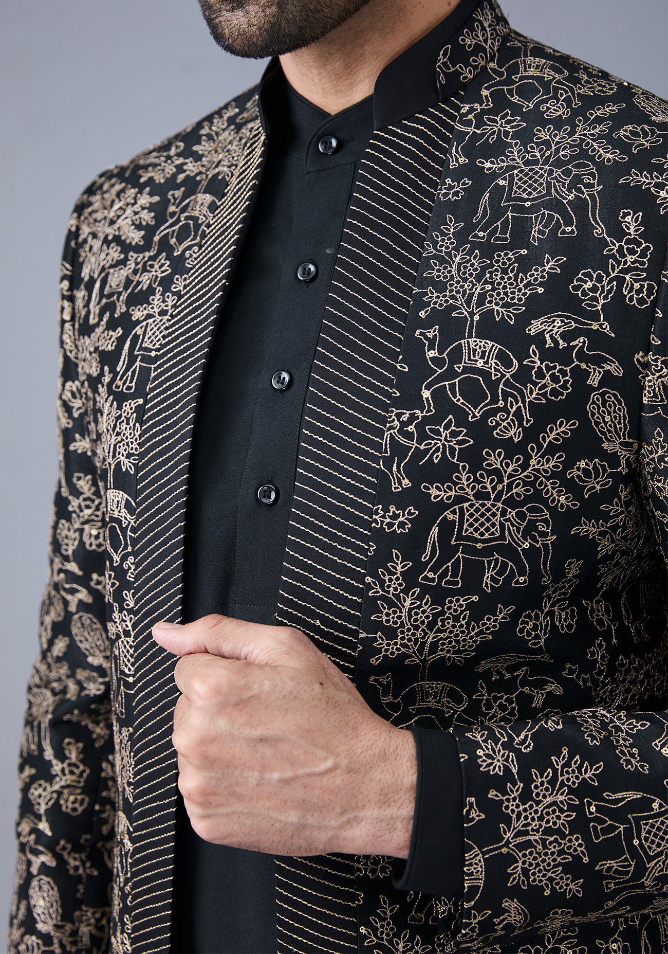 Black Embroidered Open Jacket