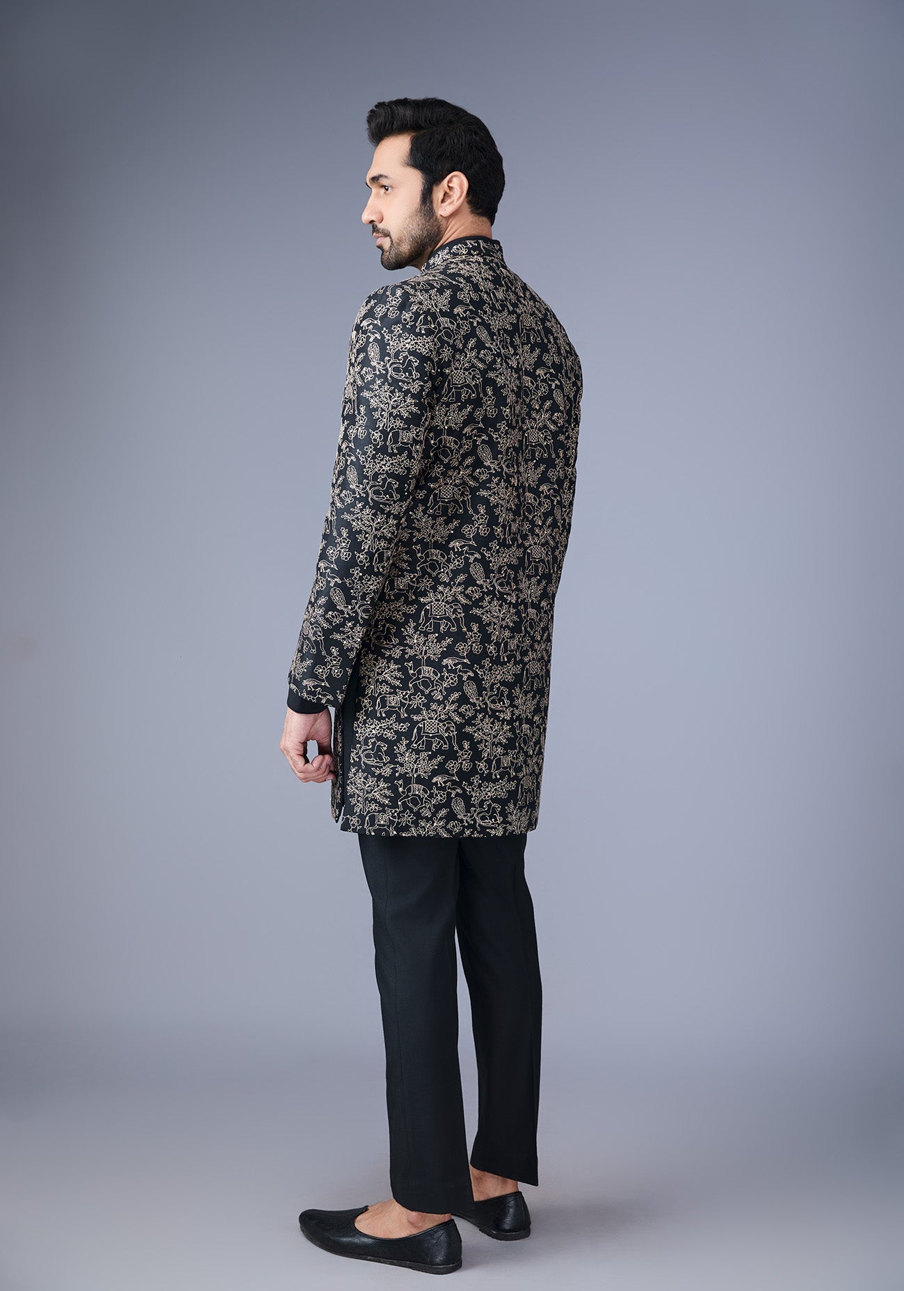Black Embroidered Open Jacket