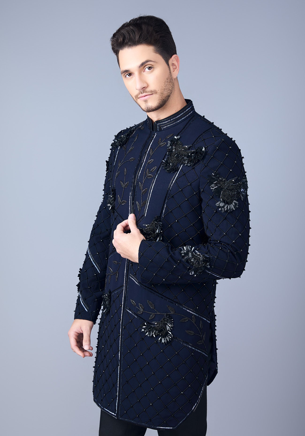 Black Bird Embellished Short Sherwani