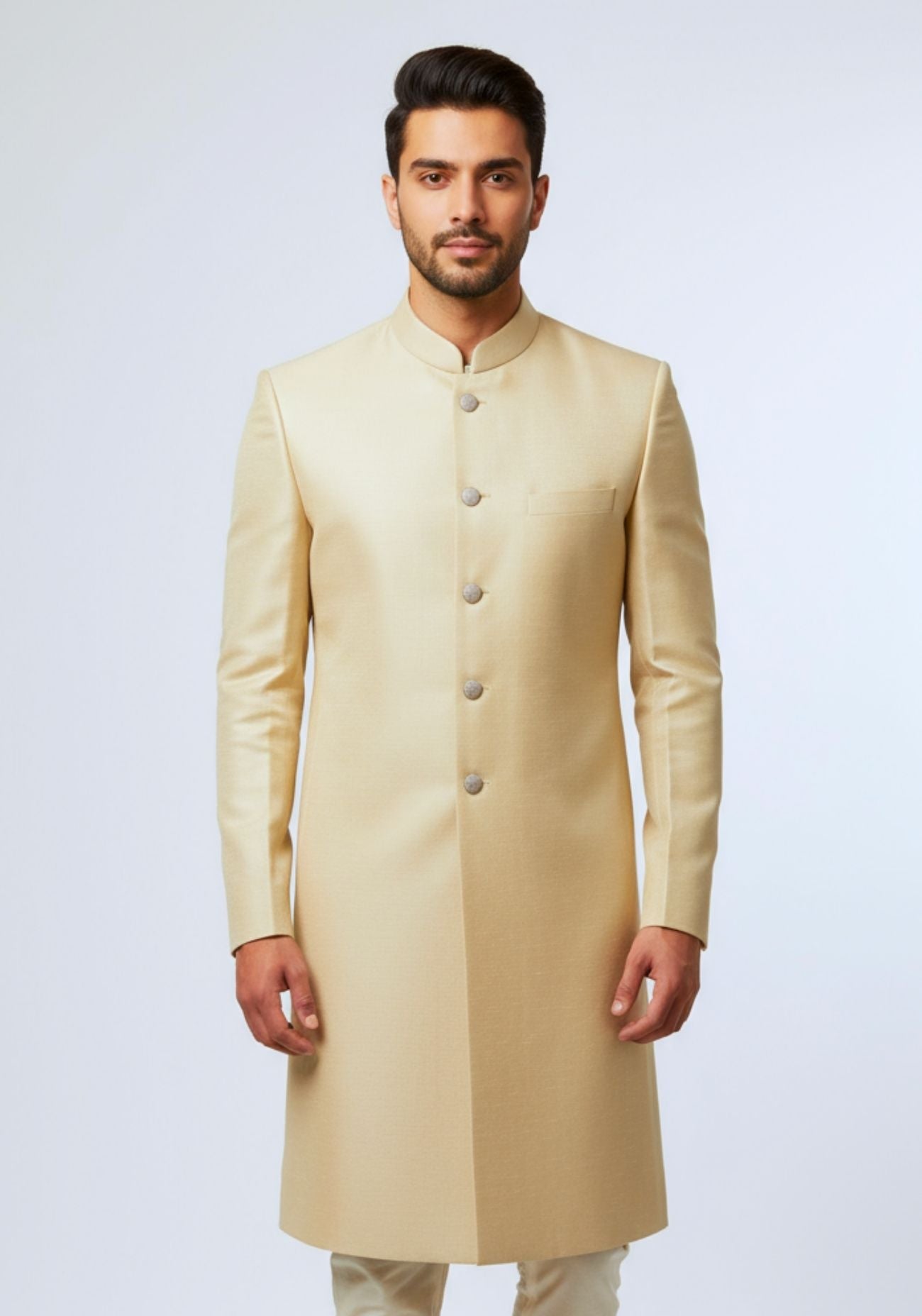 Beige Raw Silk Sherwani