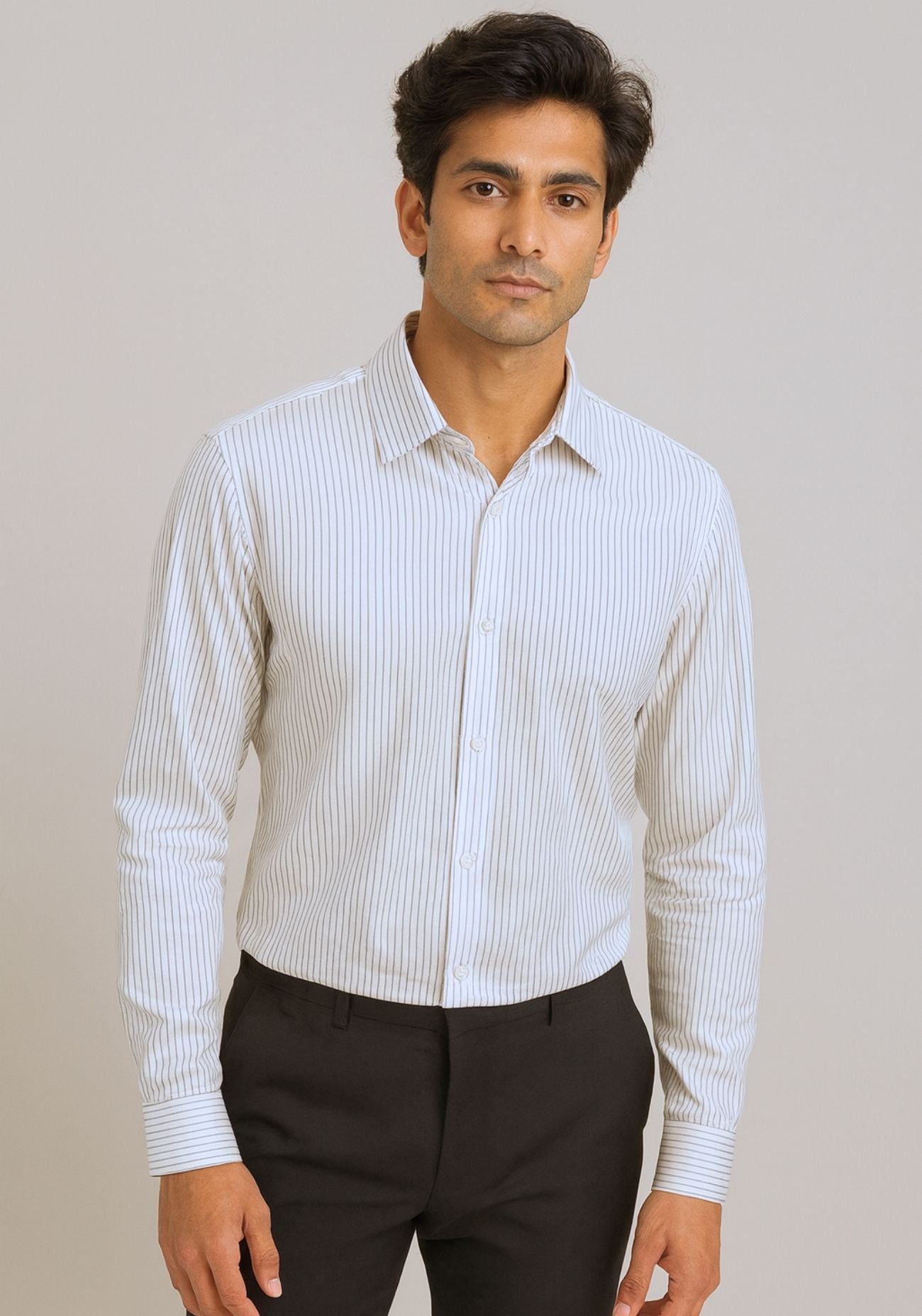 Black and White Stripe Corporate Shirt