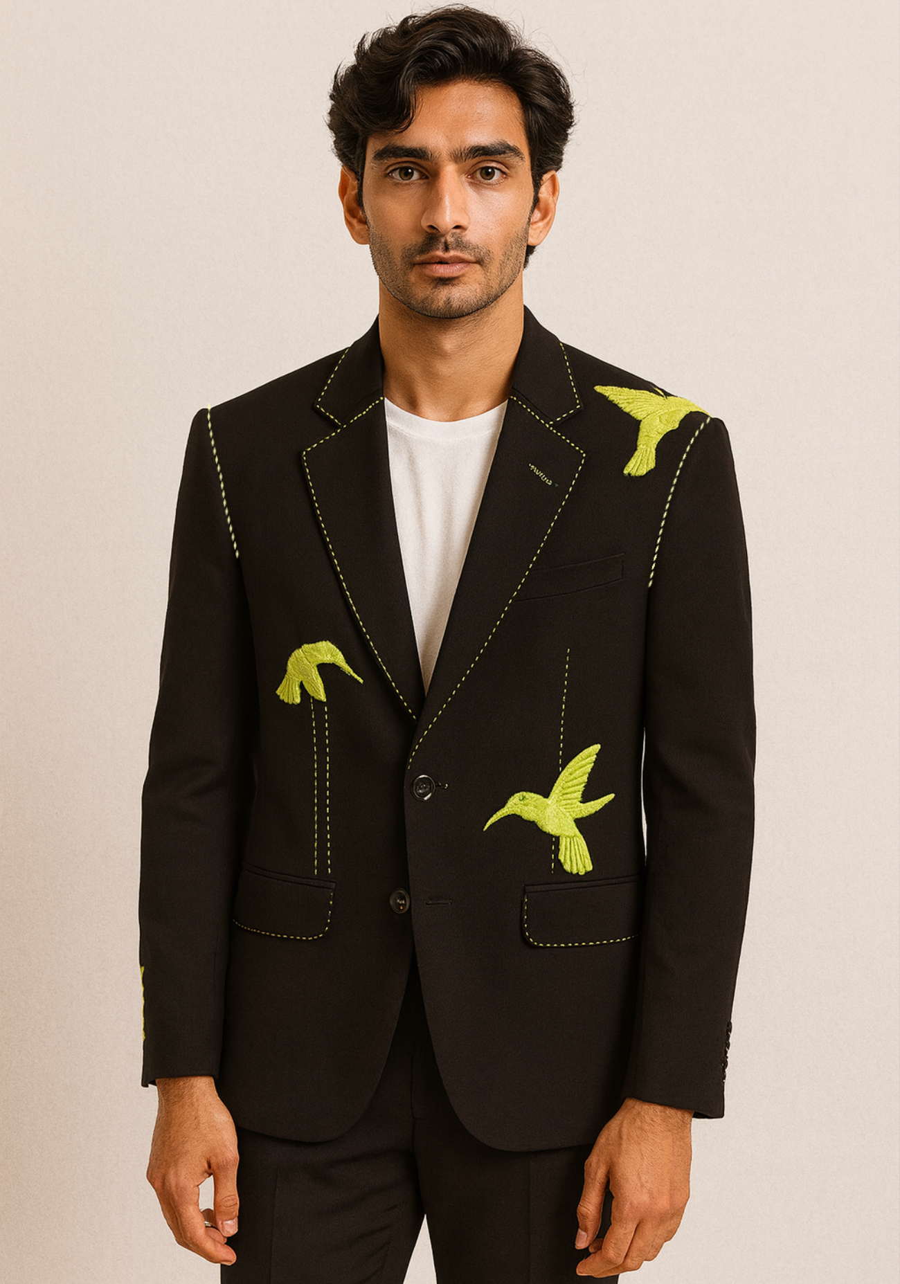 Black Jacket with Neon Bird Detail