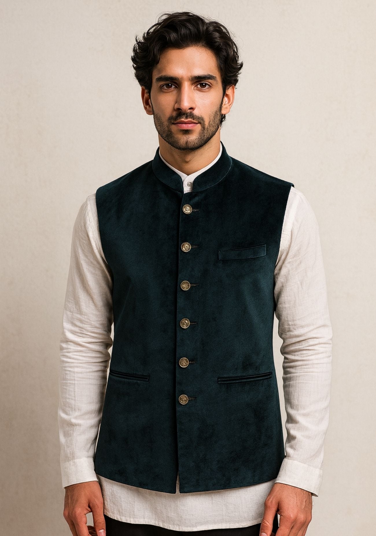 Dark Teal Velvet Nehru Jacket