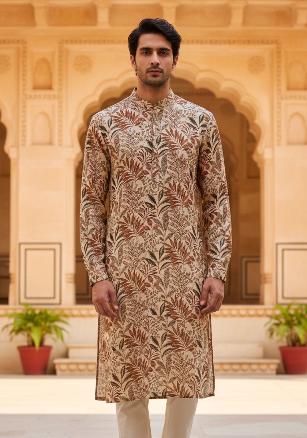 Floral Printed Sherwani Cut Kurta