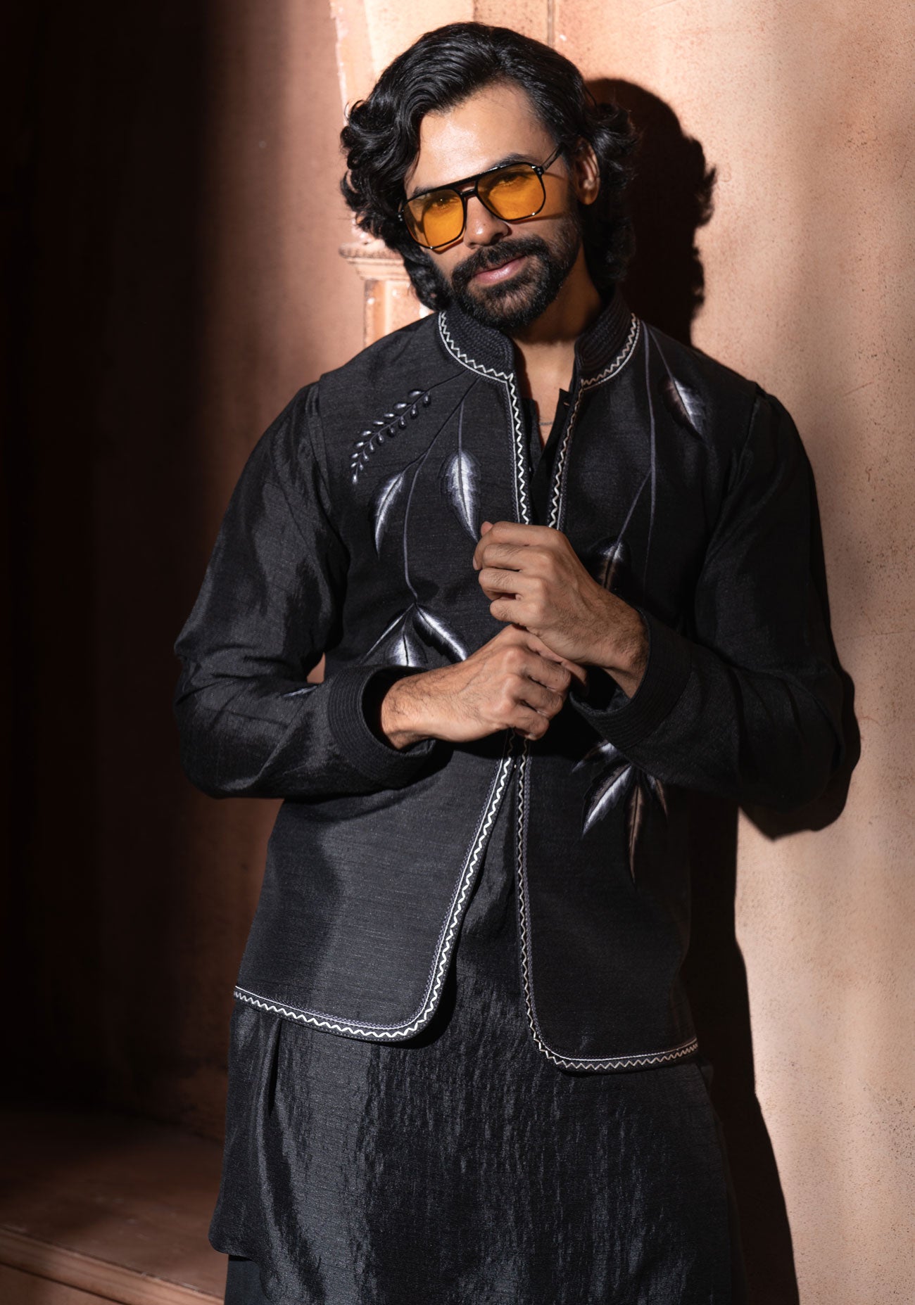 Black Embroidered Nehru Jacket Set