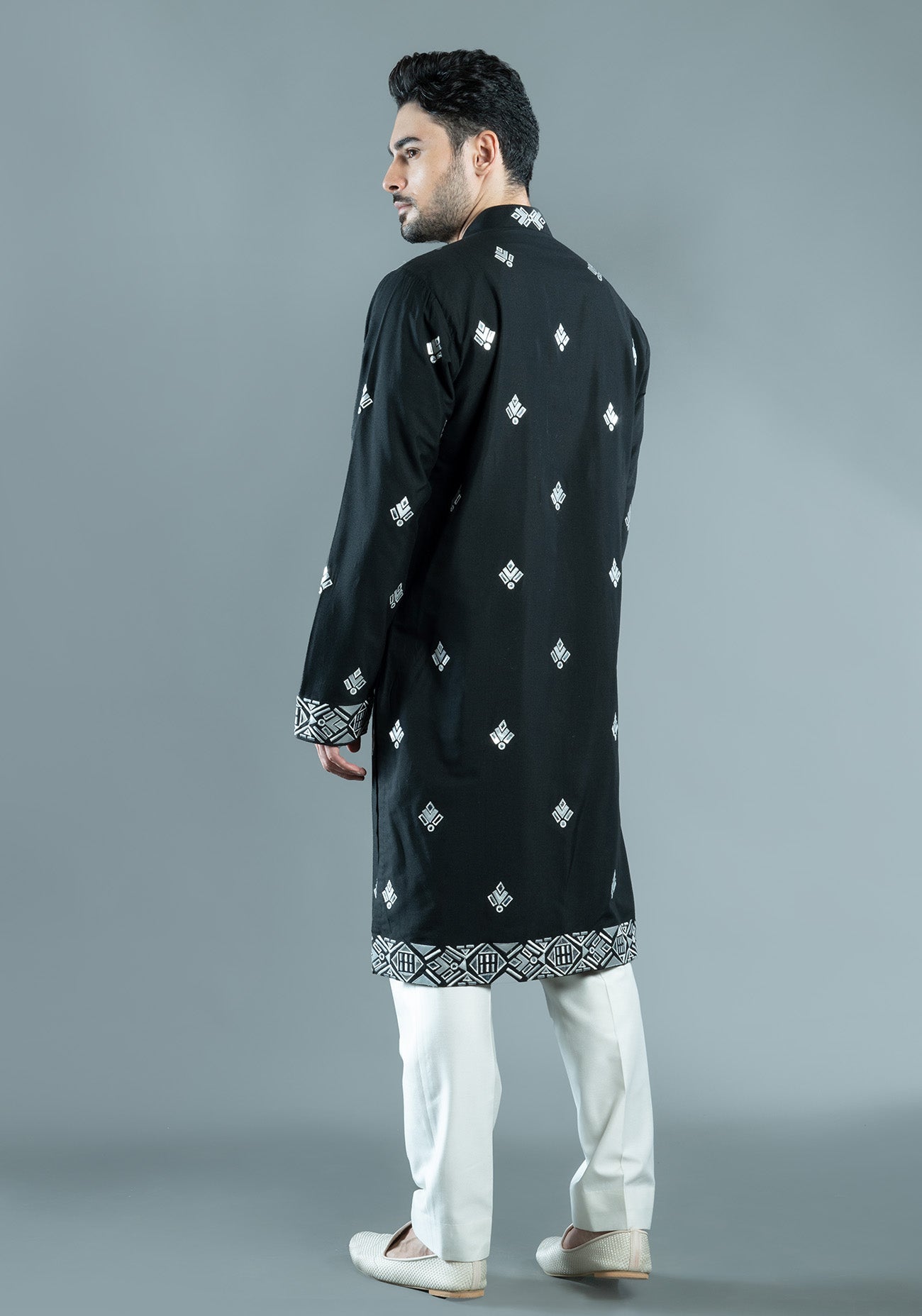 Black Foil Embroidered Kurta Set