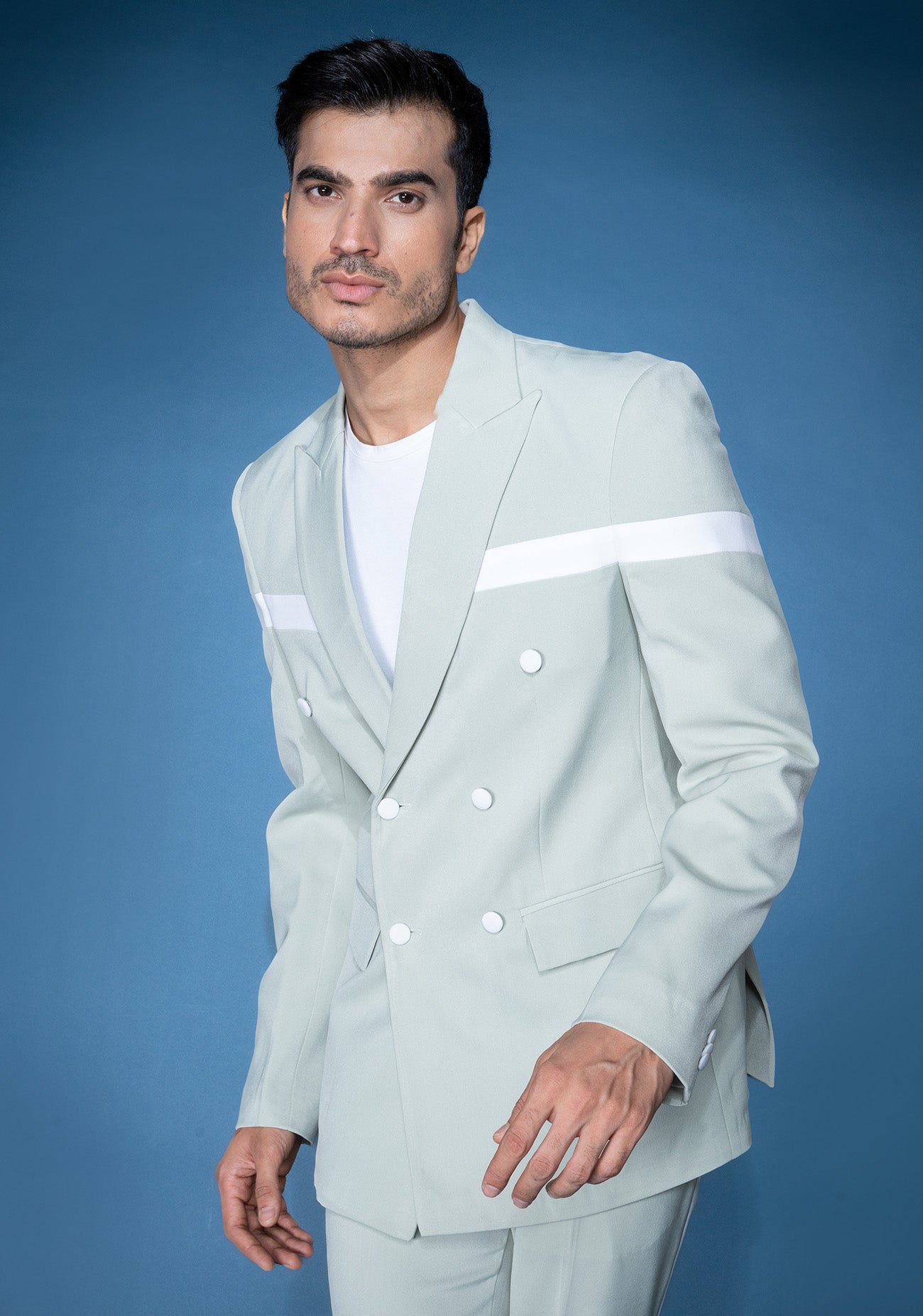 Sea green & white double breasted jacket set