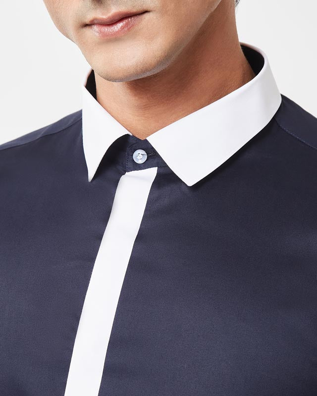 Navy Blue Color-block Shirt