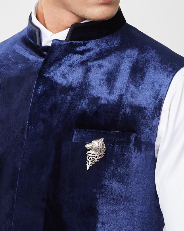 Midnight Blue Concealed Nehru Jacket