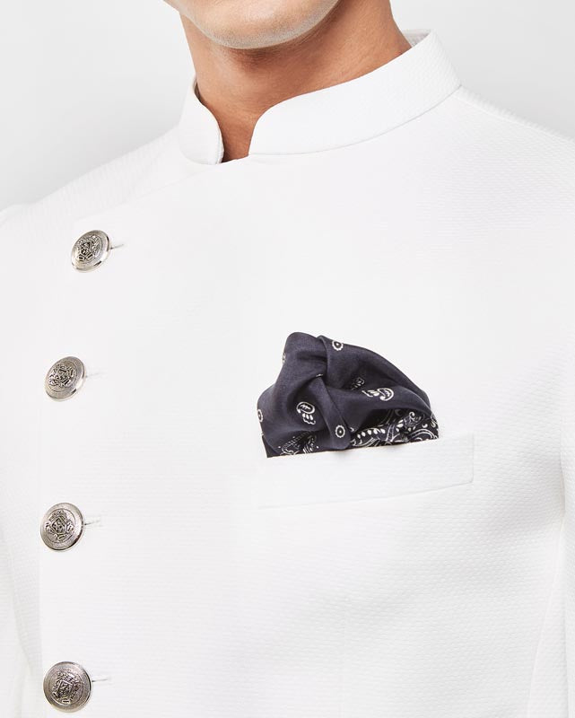 White asymmetrical Patterned Bandhgala