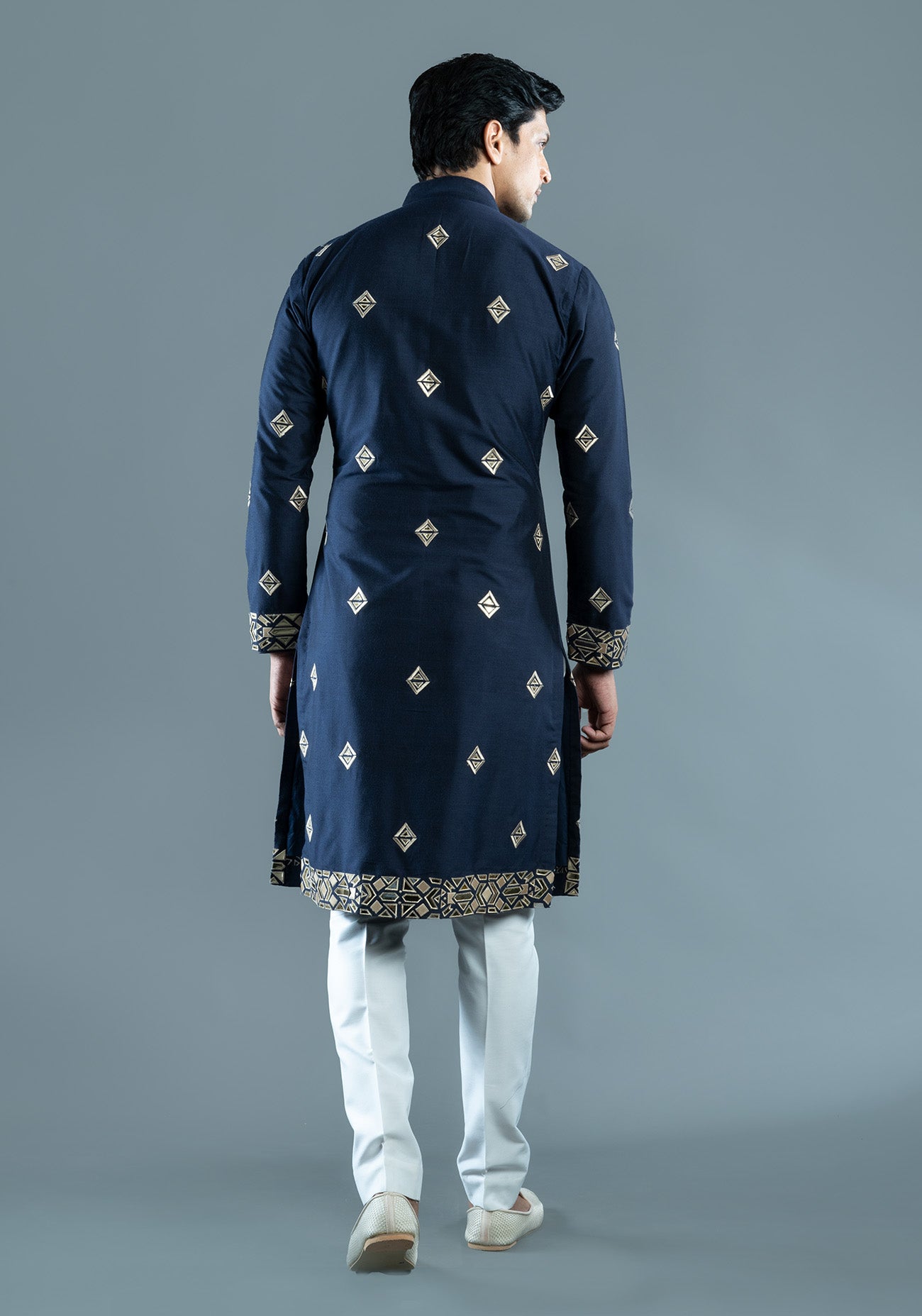 Navy Blue Foil Embroidered Kurta Set
