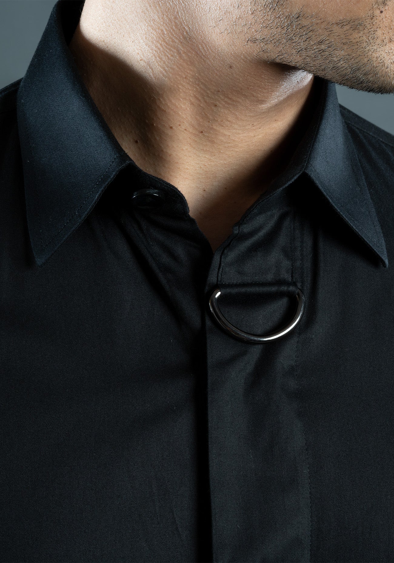 Black cotton shirt with buckle detailing