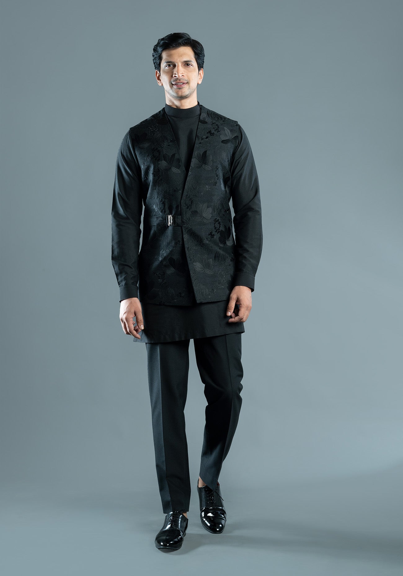 Black Floral Embroidered Nehru Jacket