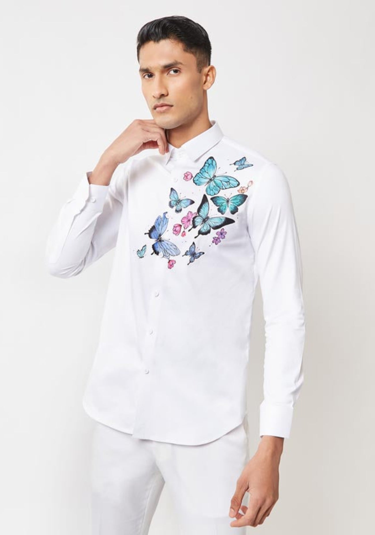 White Hand painted Butterfly Shirt