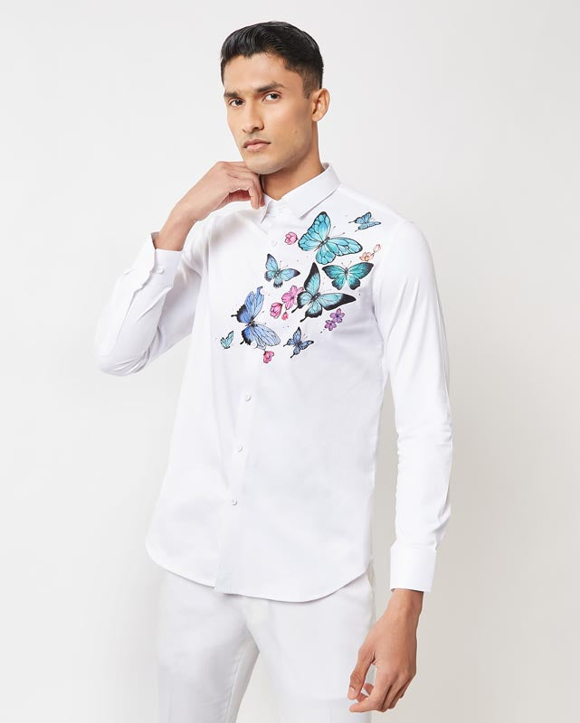 White Hand painted Butterfly Shirt