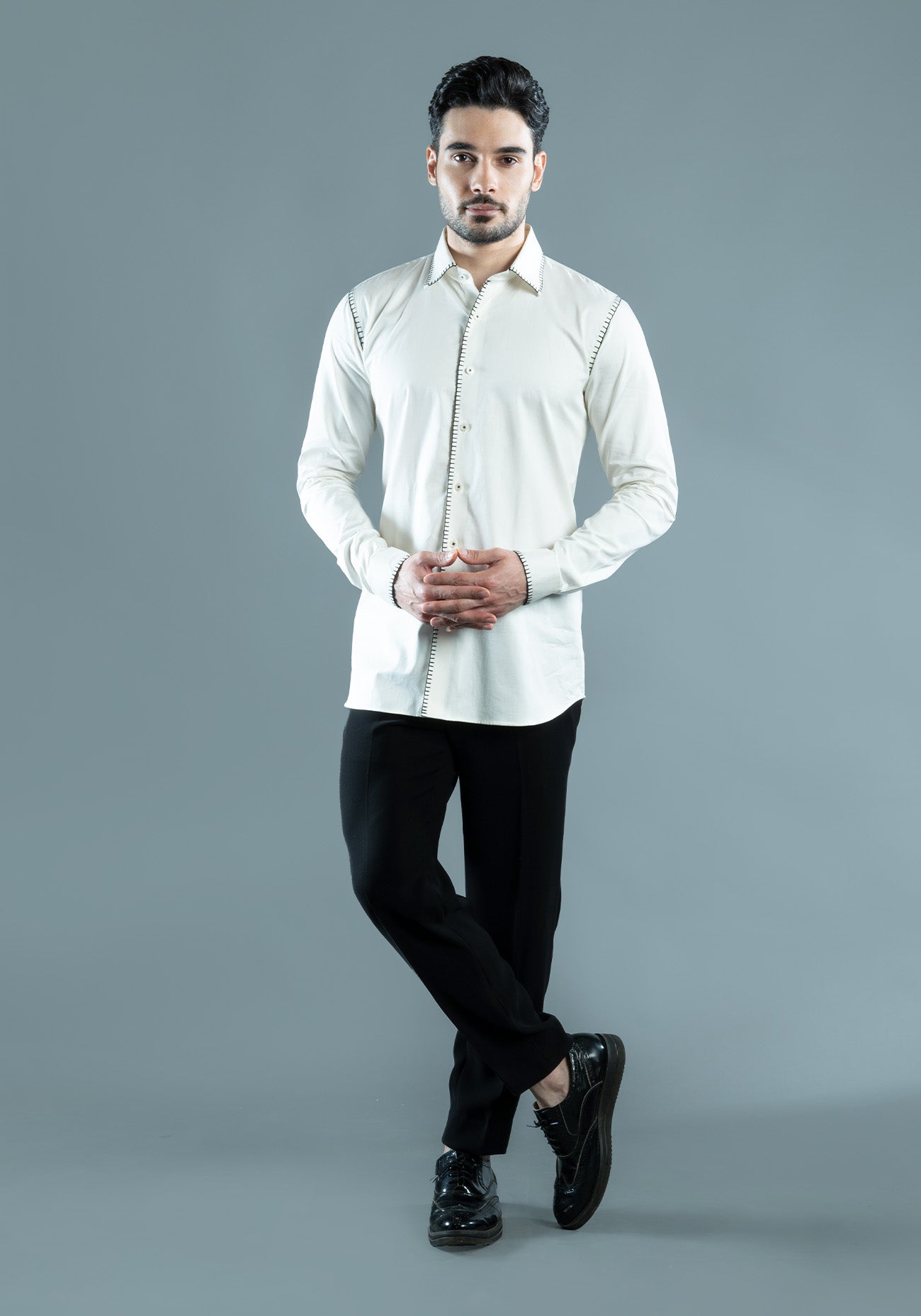 White Cotton Blanket Stitch Shirt