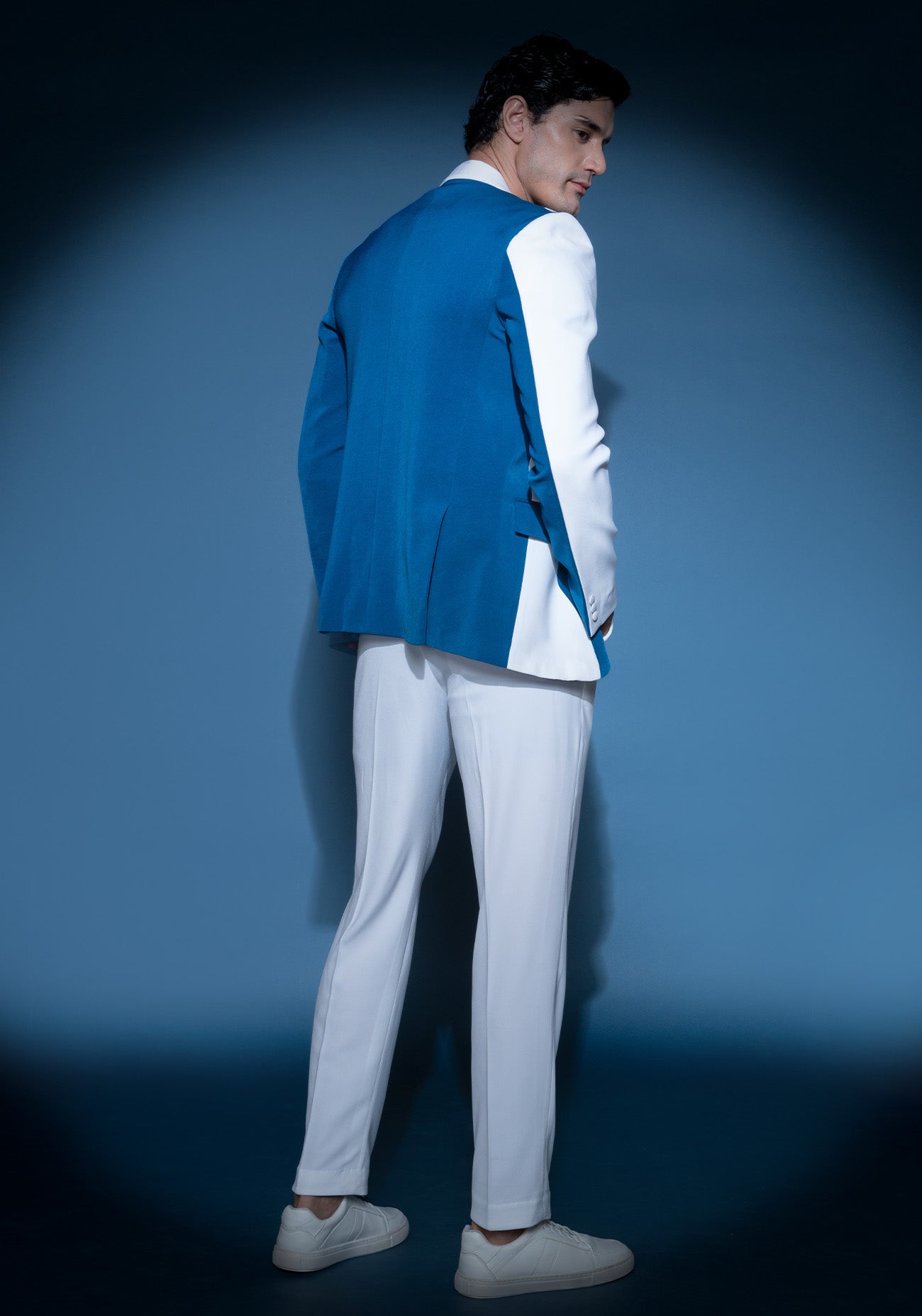 Blue & white color block jacket