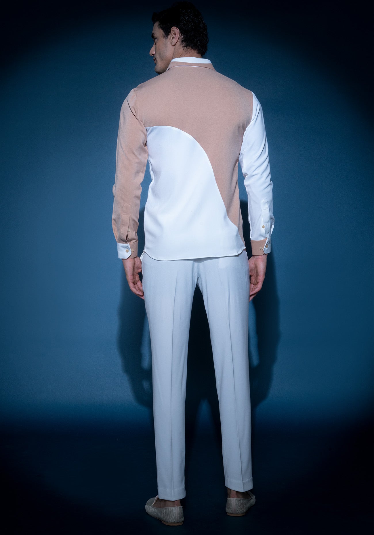 White & Taupe color block Shirt