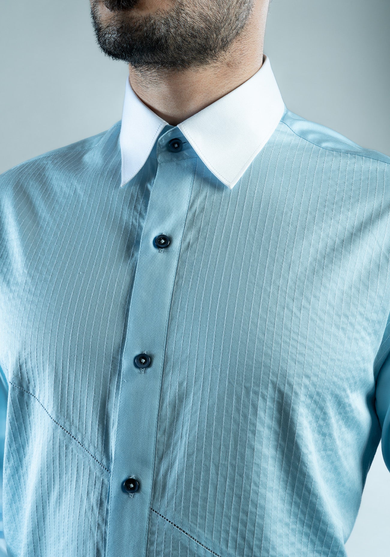 Powder Blue Cotton Textured Shirt