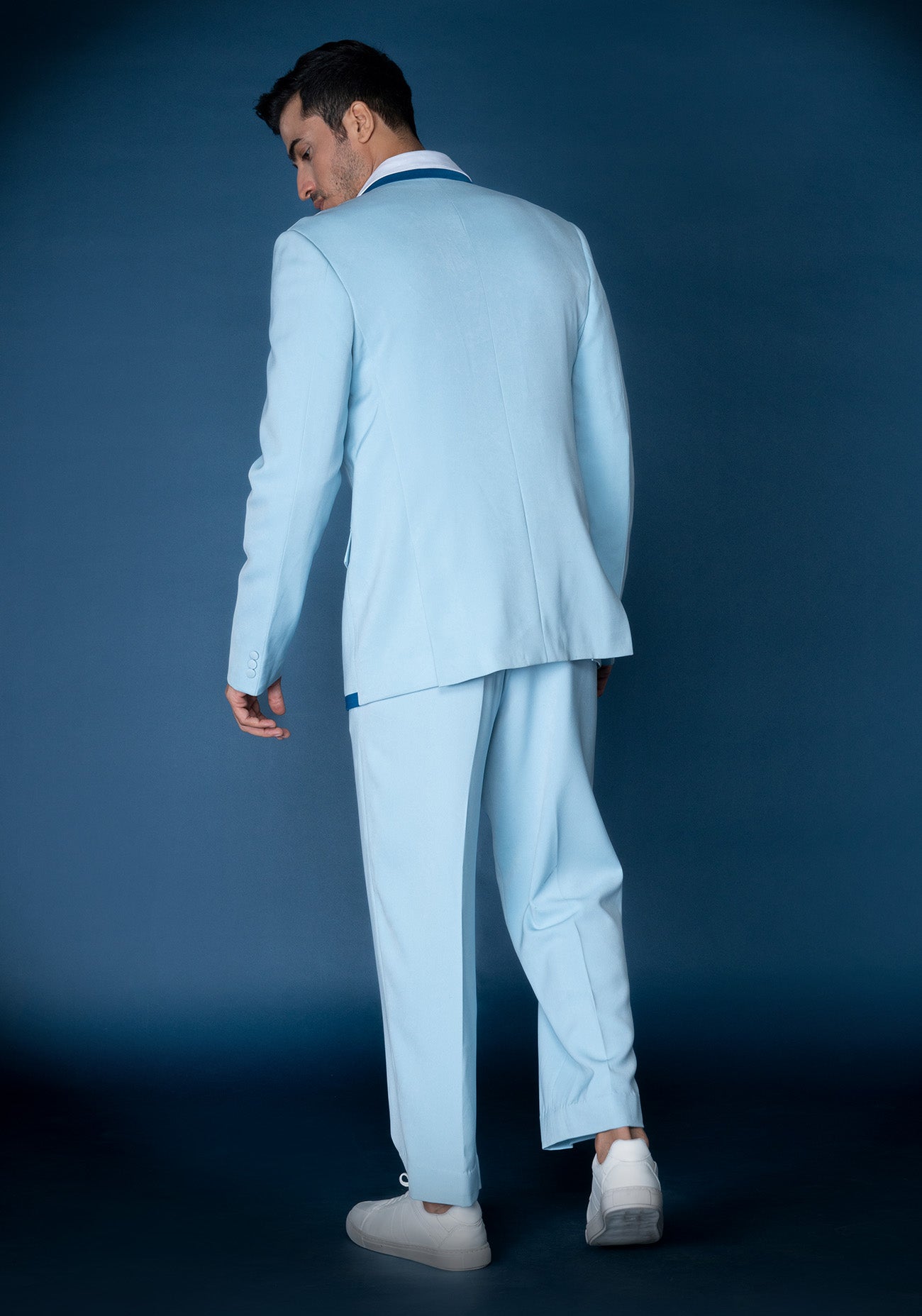 Celeste blue two button jacket set