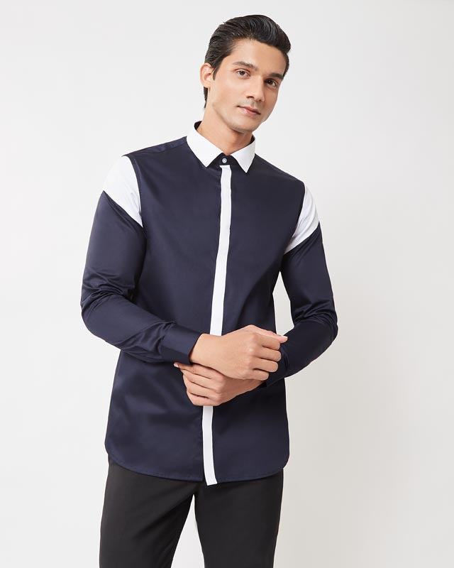 Navy Blue Color-block Shirt