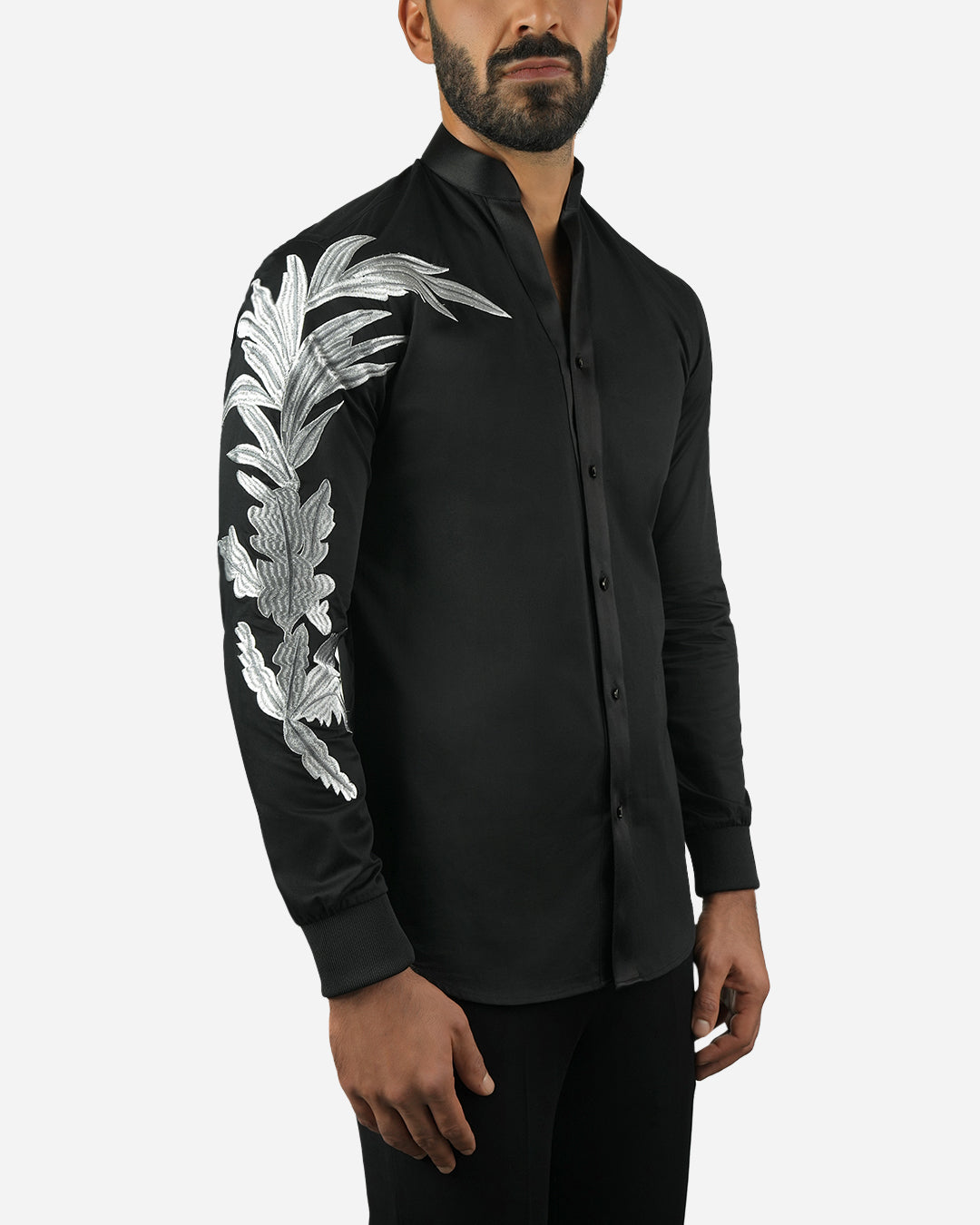 Black Shirt with Silver Embroidery