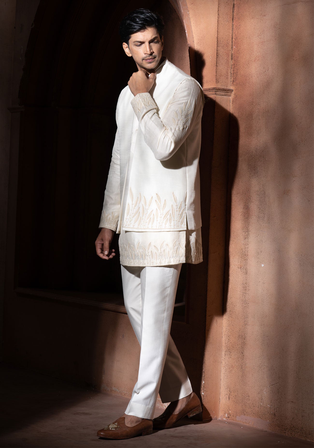 Ivory Embroidered Nehru Jacket Set