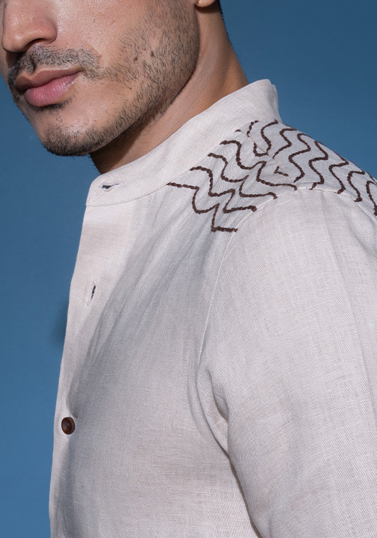 Beige embroidered linen shirt