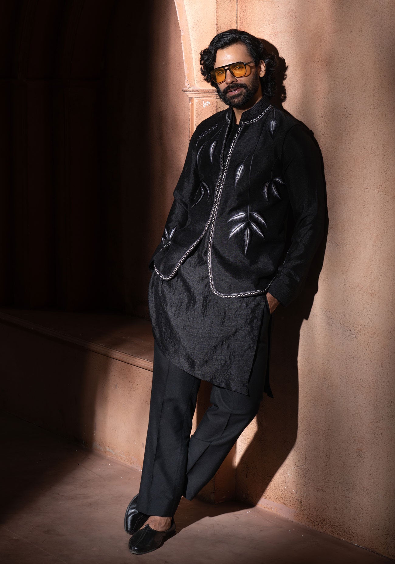 Black Embroidered Nehru Jacket Set