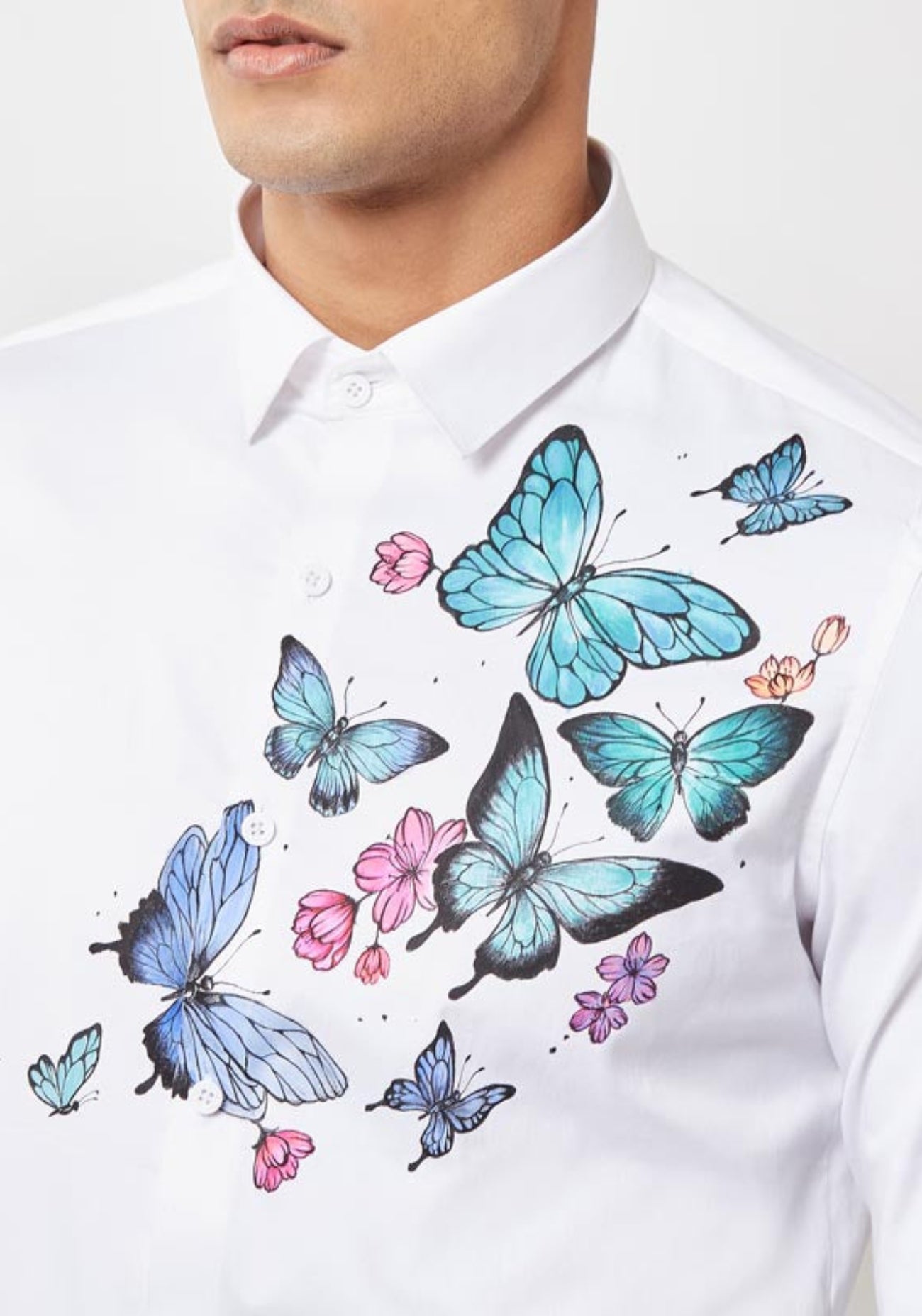 White Hand painted Butterfly Shirt
