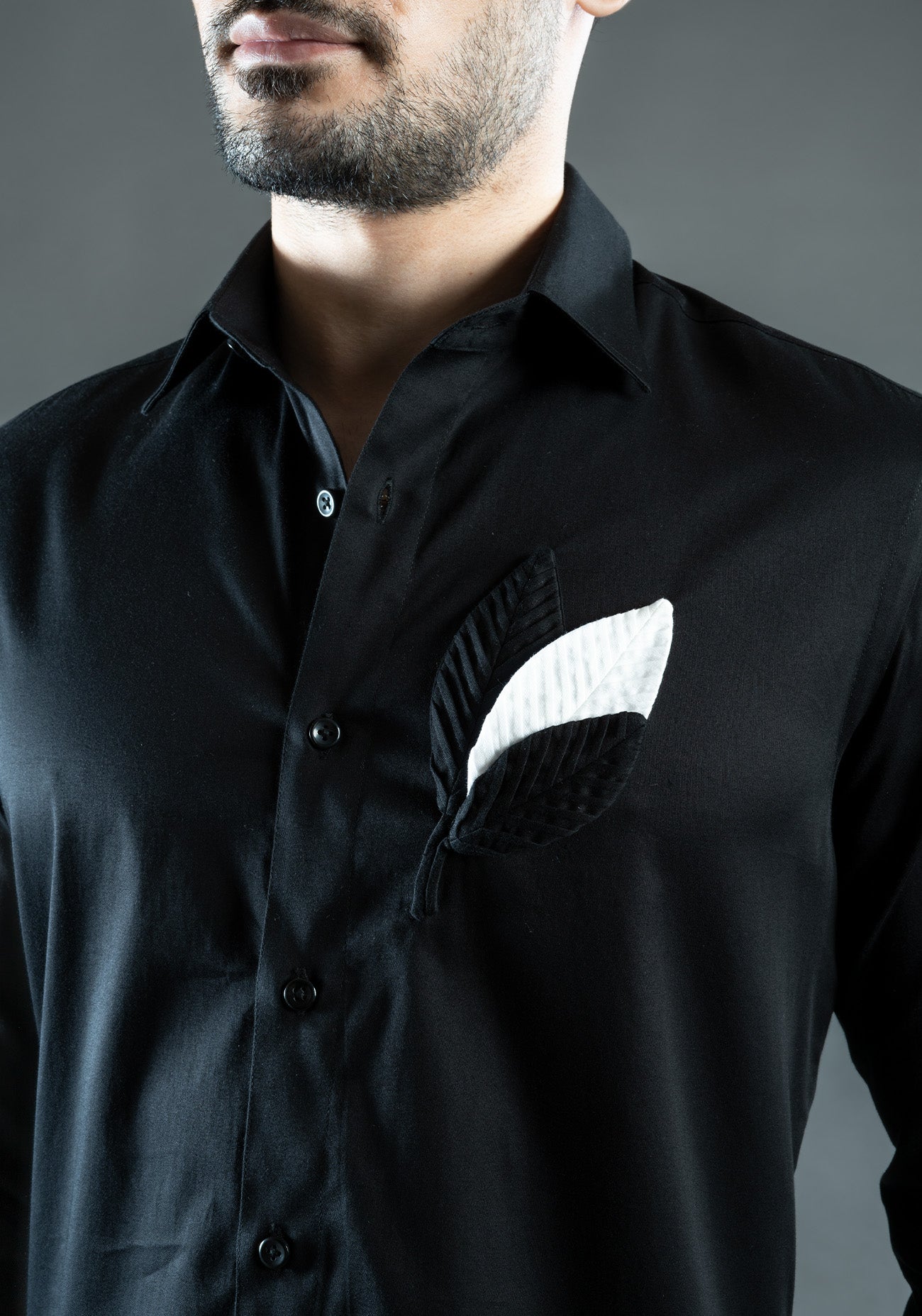 Black Cotton 3D Embroidery Shirt