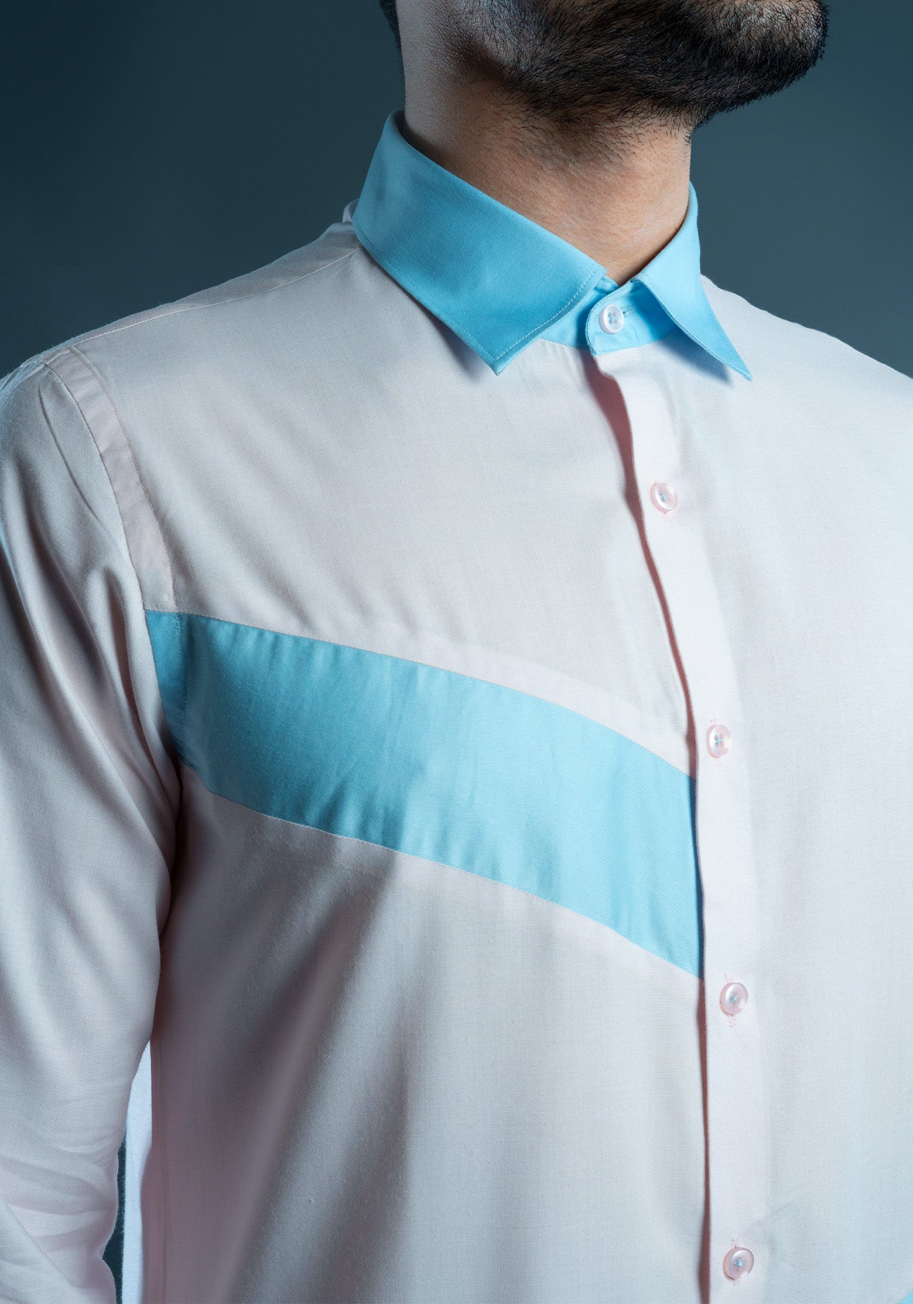 Pink & Blue Cotton Color Block Shirt