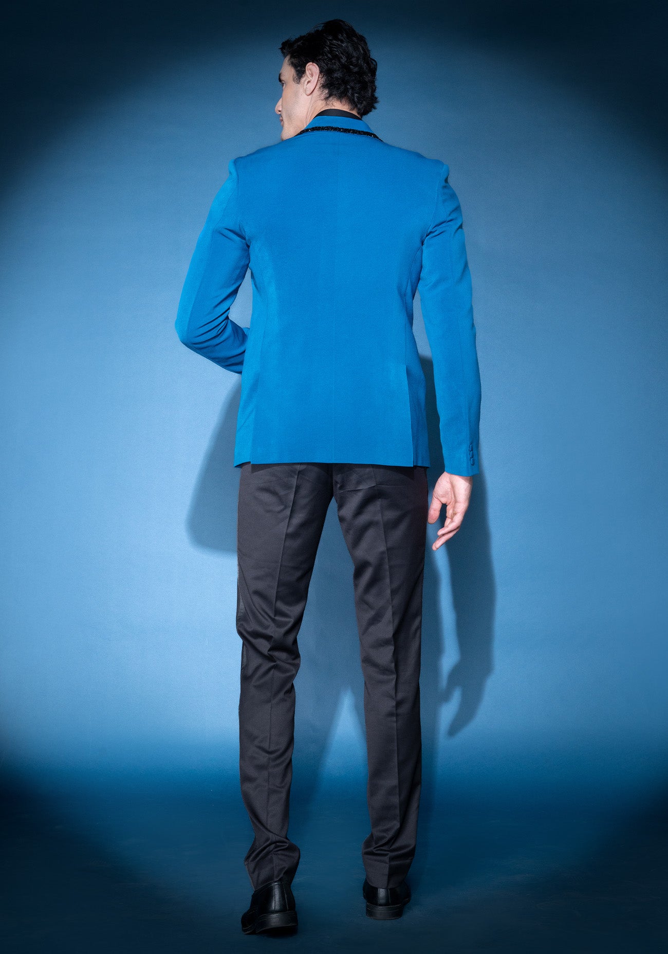 Cobalt blue & black embroidered tuxedo