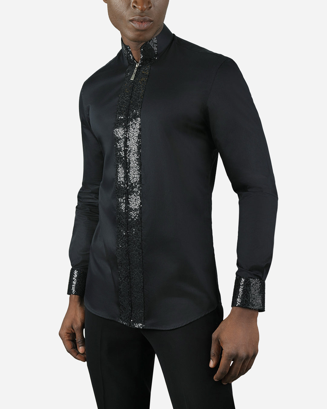 Black Sequin Zipper Shirt