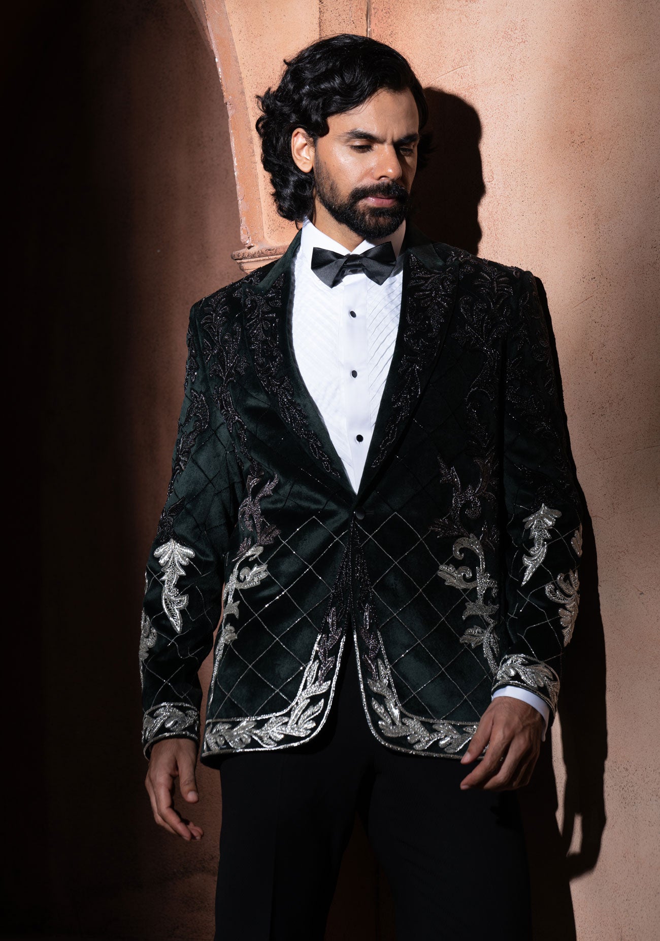 Bottle Green Velvet Embroidered Tuxedo