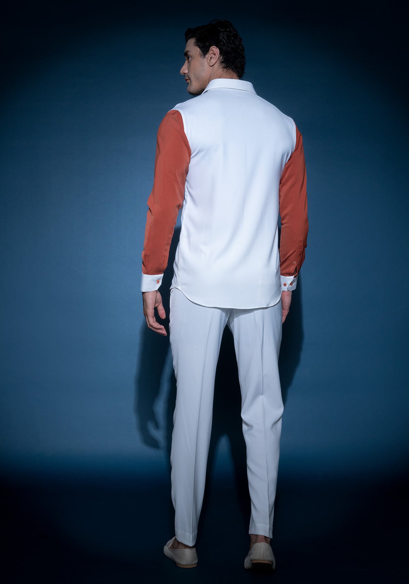 White & Burnt Orange colour block shirt