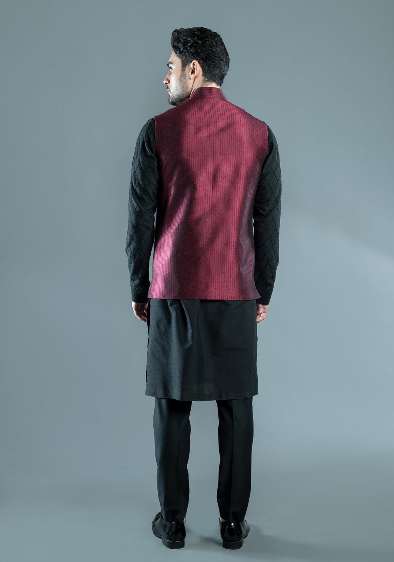 Maroon Embroidered Nehru Jacket Set