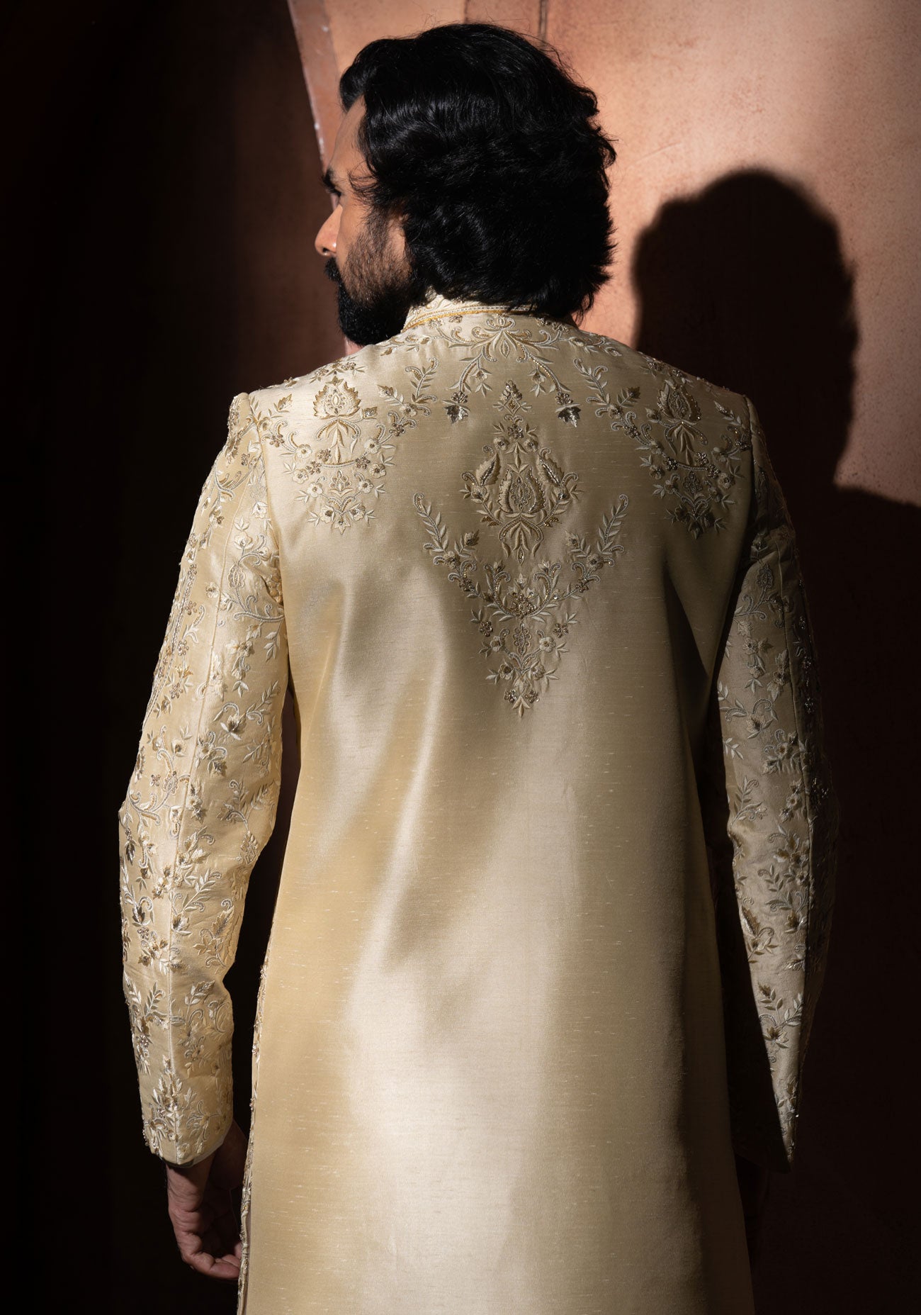Cream Hand Embroidered Sherwani