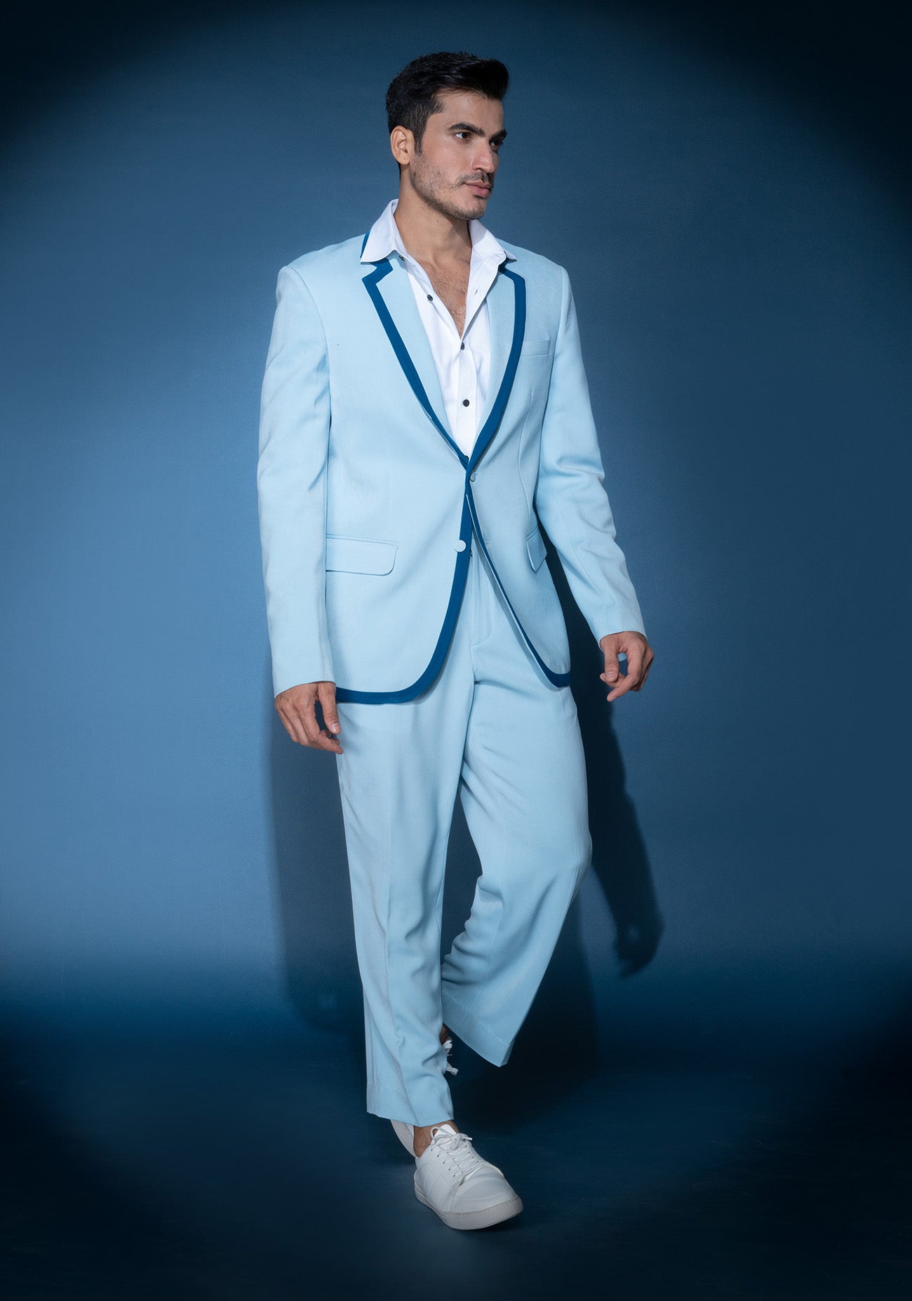 Celeste blue two button jacket set