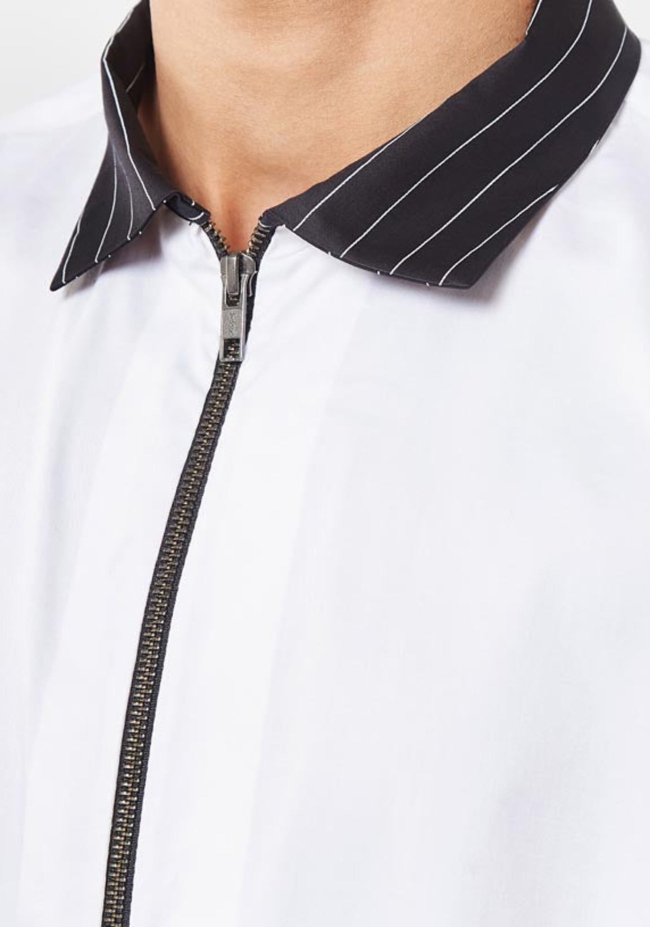White & Black Stripe Zipper Shirt
