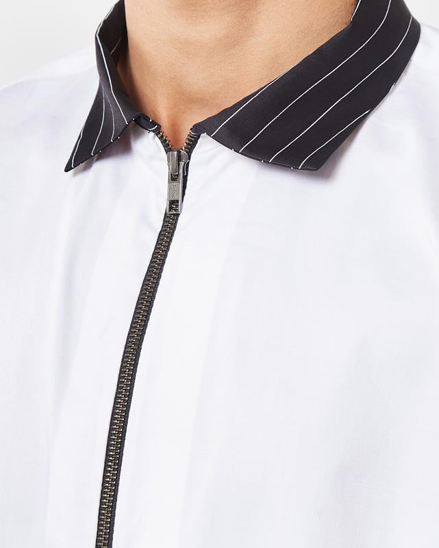 White & Black Stripe Zipper Shirt