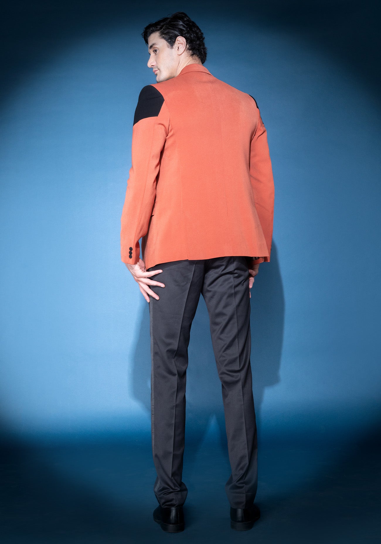 Burnt orange & Black color block jacket