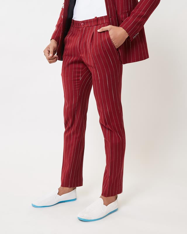 Red & White Hand Painted Striped Suit